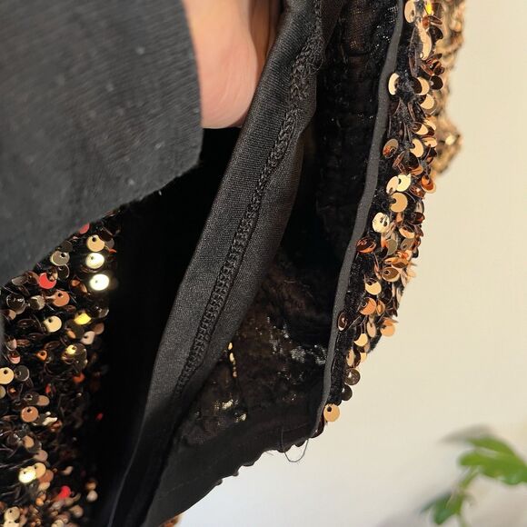 H&M Sequined A Line Mini Dress Gold Brown Party Holiday Glam Women's Size Medium - Picture 11 of 12